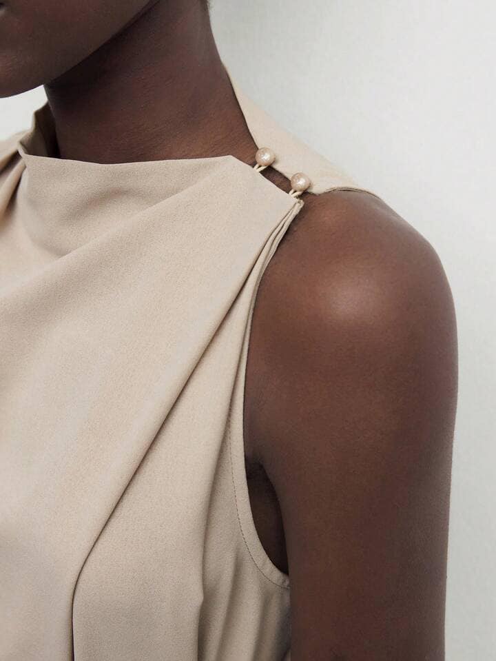 CM-DS667609 Women Elegant Seoul Style Stand Collar Sleeveless Long Belted Dress - Khaki
