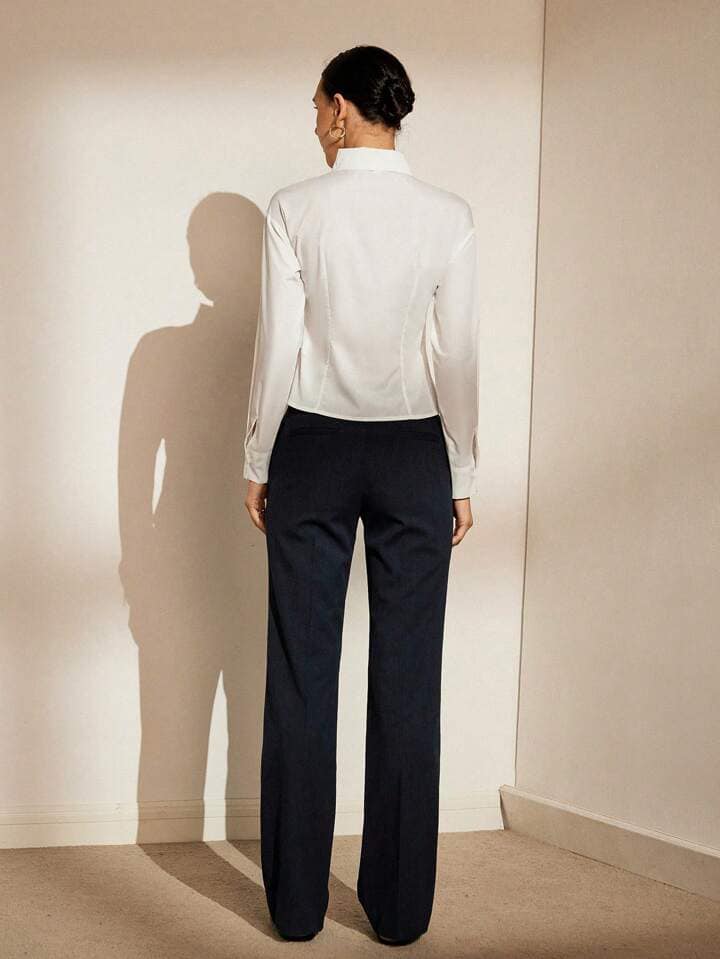 CM-TS681381 Women Elegant Seoul Style Waist-Cutting Padded Bust Long Sleeve Shirt - White