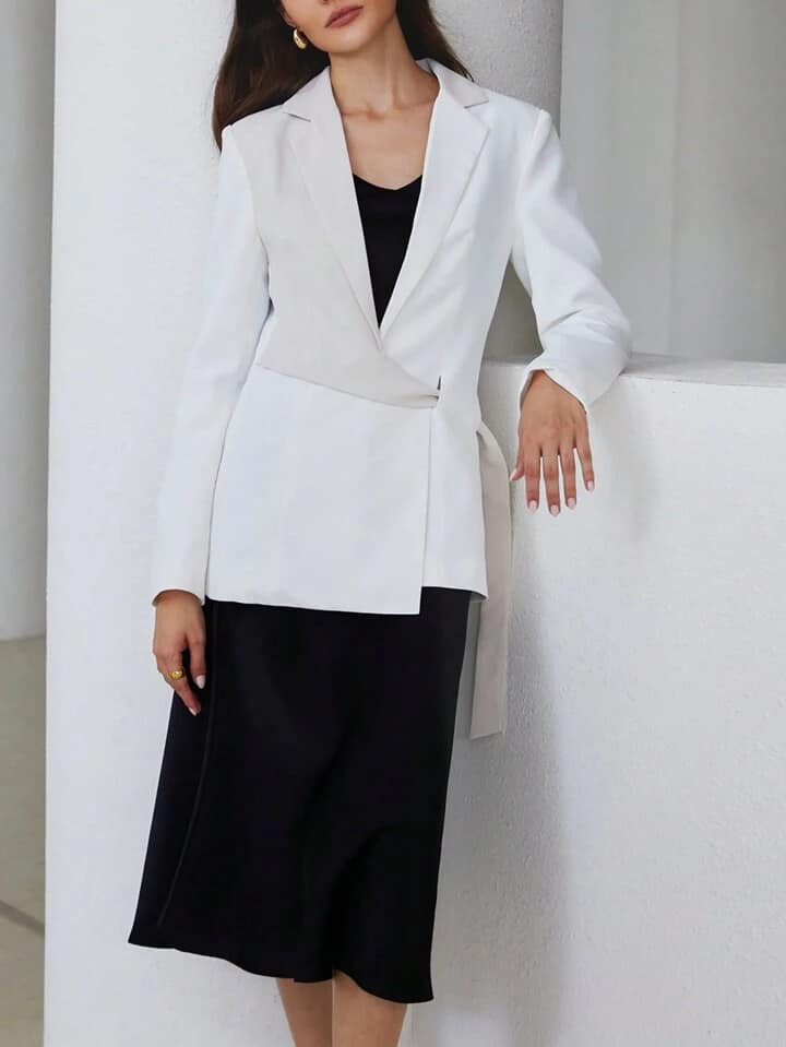 CM-CS320991 Women Elegant Seoul Style Notched Collar Asymmetric Waist Slim-Fit Blazer