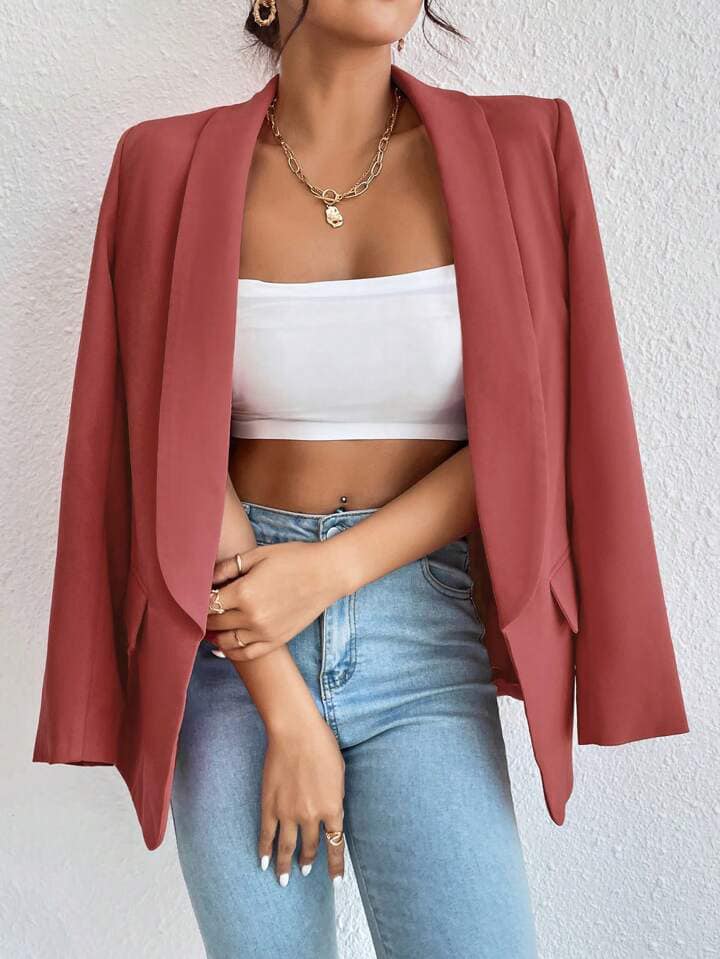 CM-CS832002 Women Casual Seoul Style Shawl Collar Long Sleeve Double Breasted Blazer