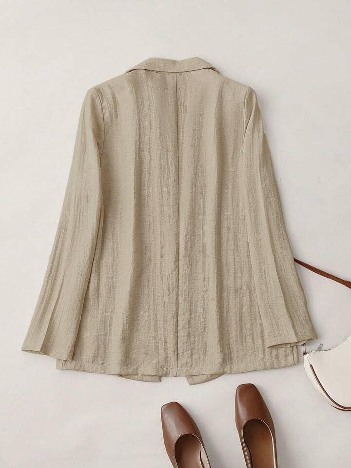 CM-CS669411 Women Casual Seoul Style Lapel Neckline Long Sleeve 3D Floral Decor Blazer - Khaki