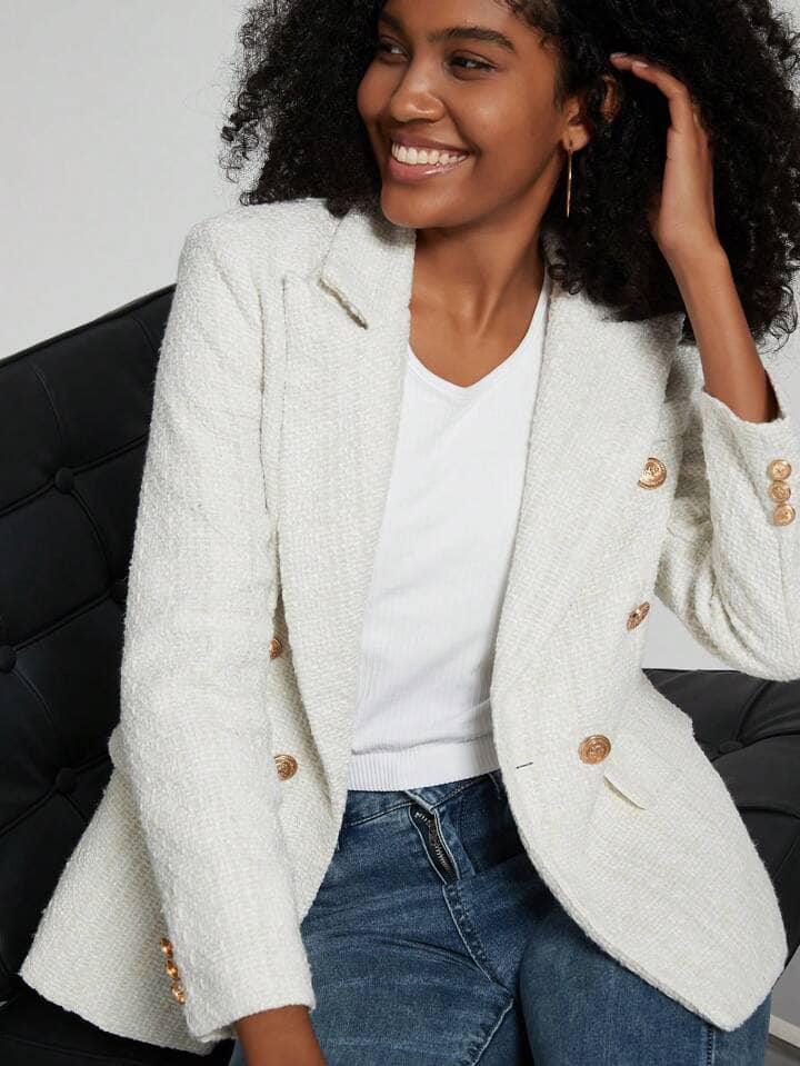 CM-CS592351 Women Elegant Seoul Style Collar Neckline Long Sleeve Double Breasted Suit Jacket