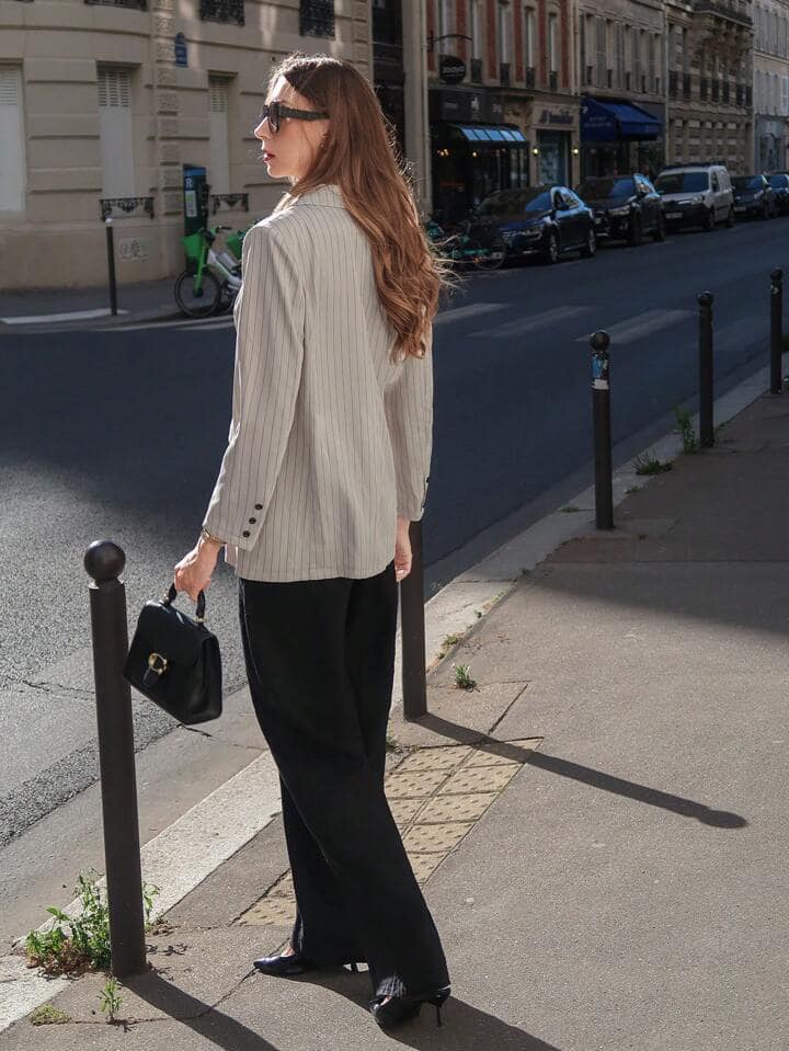 CM-CS399088 Women Casual Seoul Style Striped Print Single Button Long Sleeve Blazer - Gray