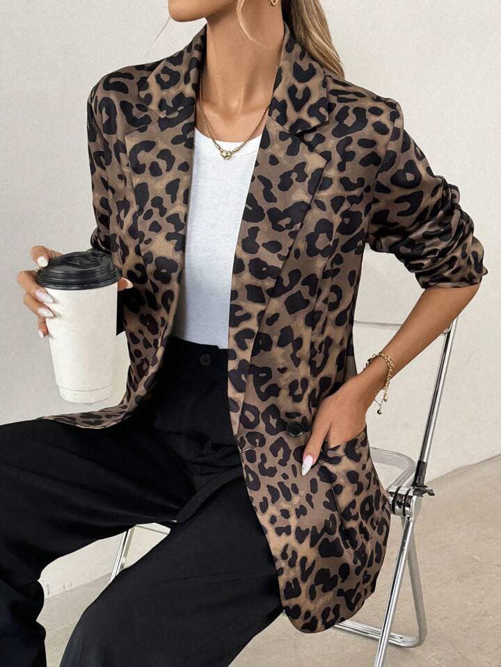 CM-CS146138 Women Casual Seoul Style Long Sleeve All-Over Print Open Front Blazer