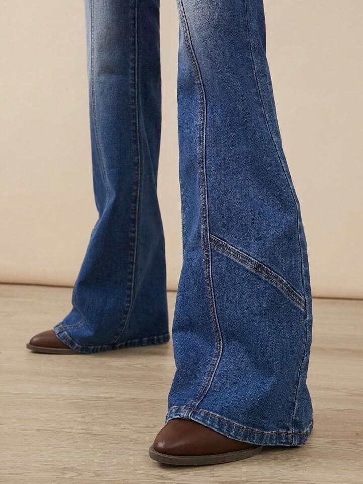 CM-BS697288 Women Casual Seoul Style Medium Wash High Waist Premium Denim Flare Jeans