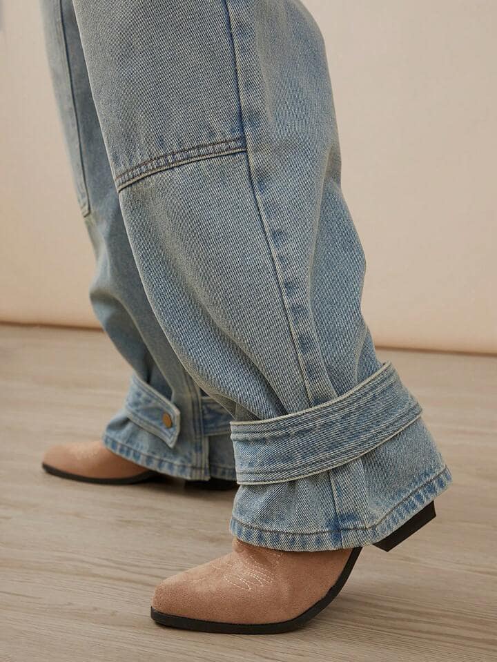 CM-BS077839 Women Casual Seoul Style Light Wash Premium Denim Utility Straight Leg Jeans