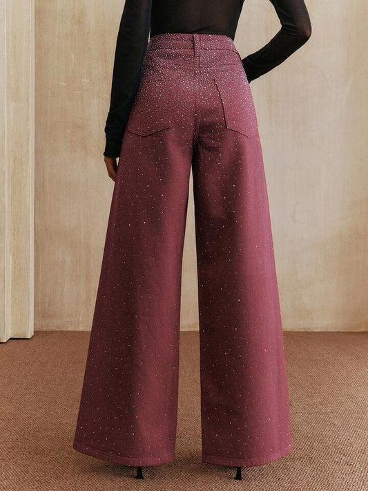 CM-BS349219 Women Elegant Seoul Style Mid Waist Baggy Flared Leg Pants - Burgundy