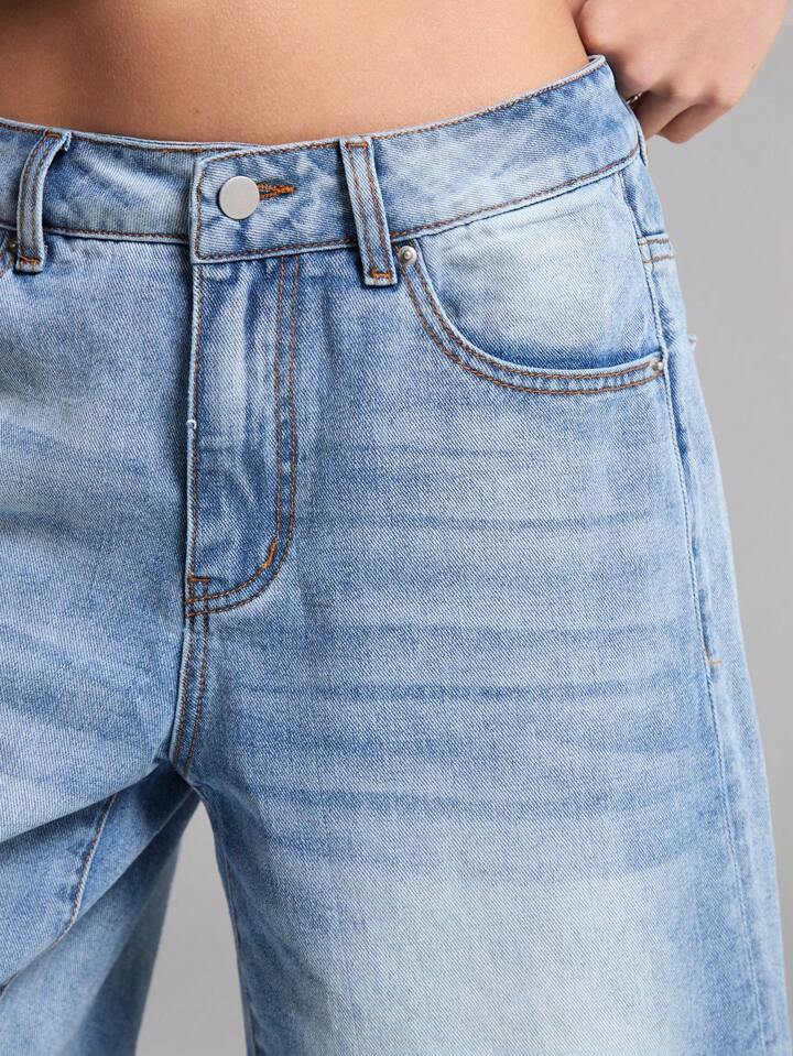 CM-BS523867 Women Casual Seoul Style Washed Drop Waist Denim Shorts - Blue