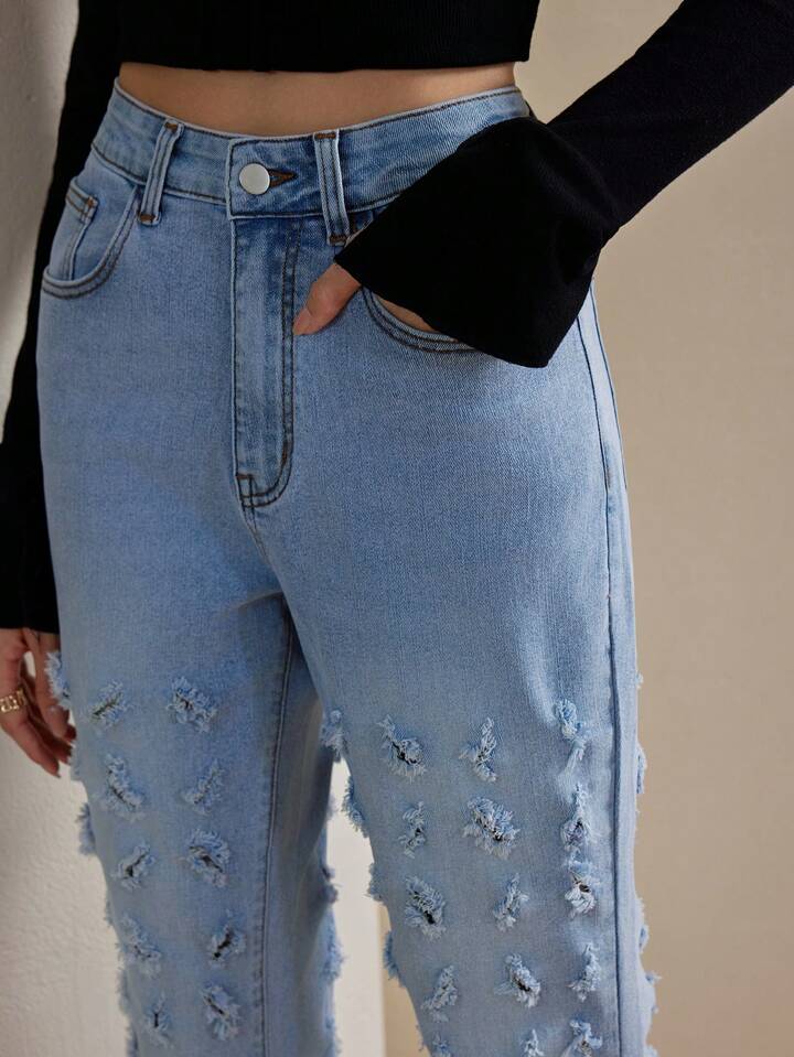 CM-BS416899 Women Casual Seoul Style High Waist Skinny Flared Leg Jeans - Blue