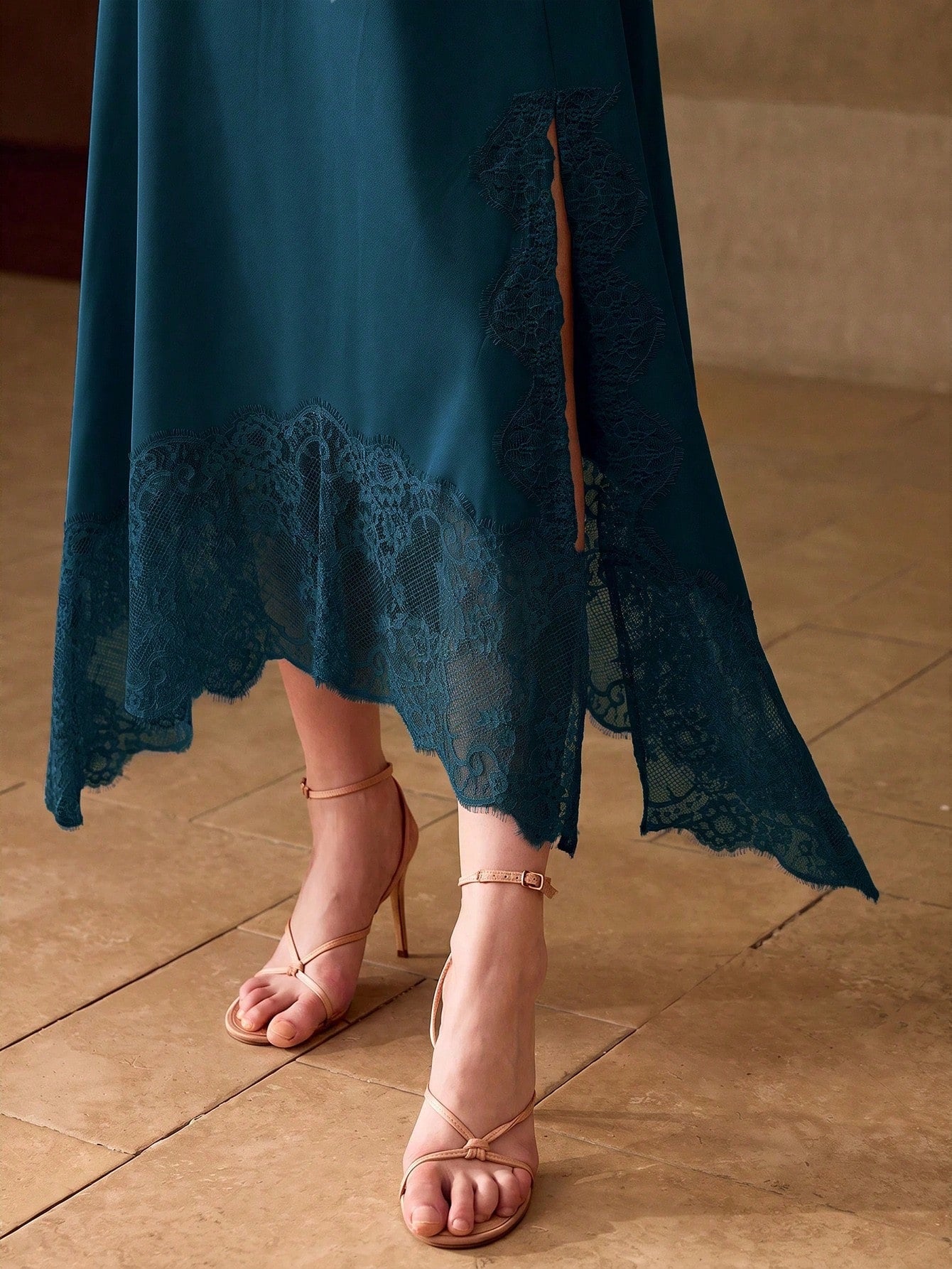 CM-SS361147 Women Elegant Seoul Style Lace Patchwork Cloak Sleeve Tank Top With Maxi Skirt - Set
