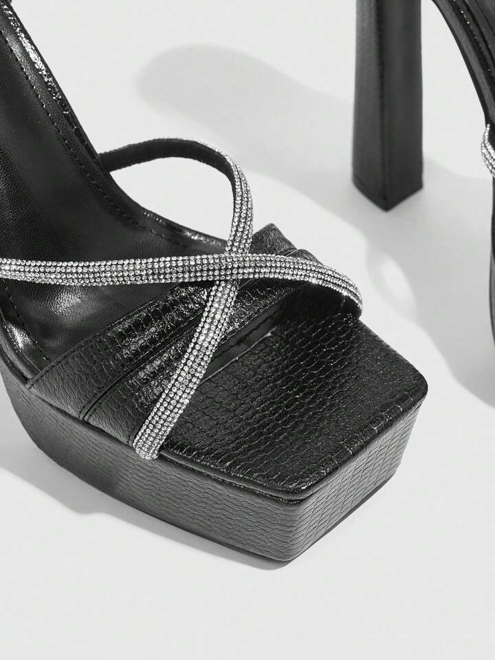CM-SHS913638 Women Trendy Seoul Style Round Toe Chunky Knotted Detail High Heel Sandals - Black