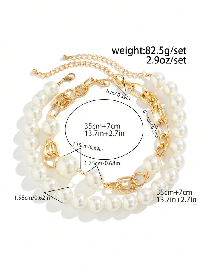 CM-AXS850354 Women Trendy Seoul Style Asymmetrical Pearl Beaded Necklace