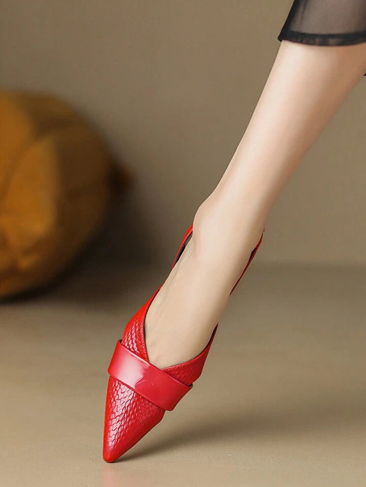 CM-SHS774034 Women Trendy Seoul Style Flat Pointed Toe Hollow Out Slip-On Shoes - Red