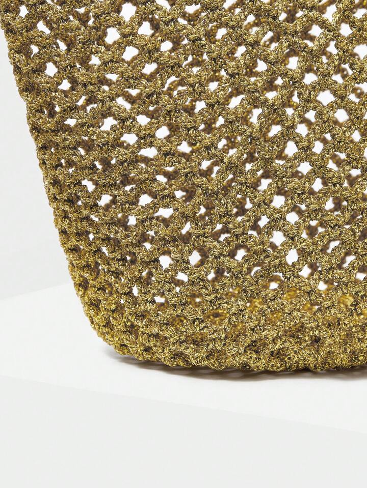 CM-BGS300337 Women Trendy Seoul Style Oversized Chain Straw Bag - Gold