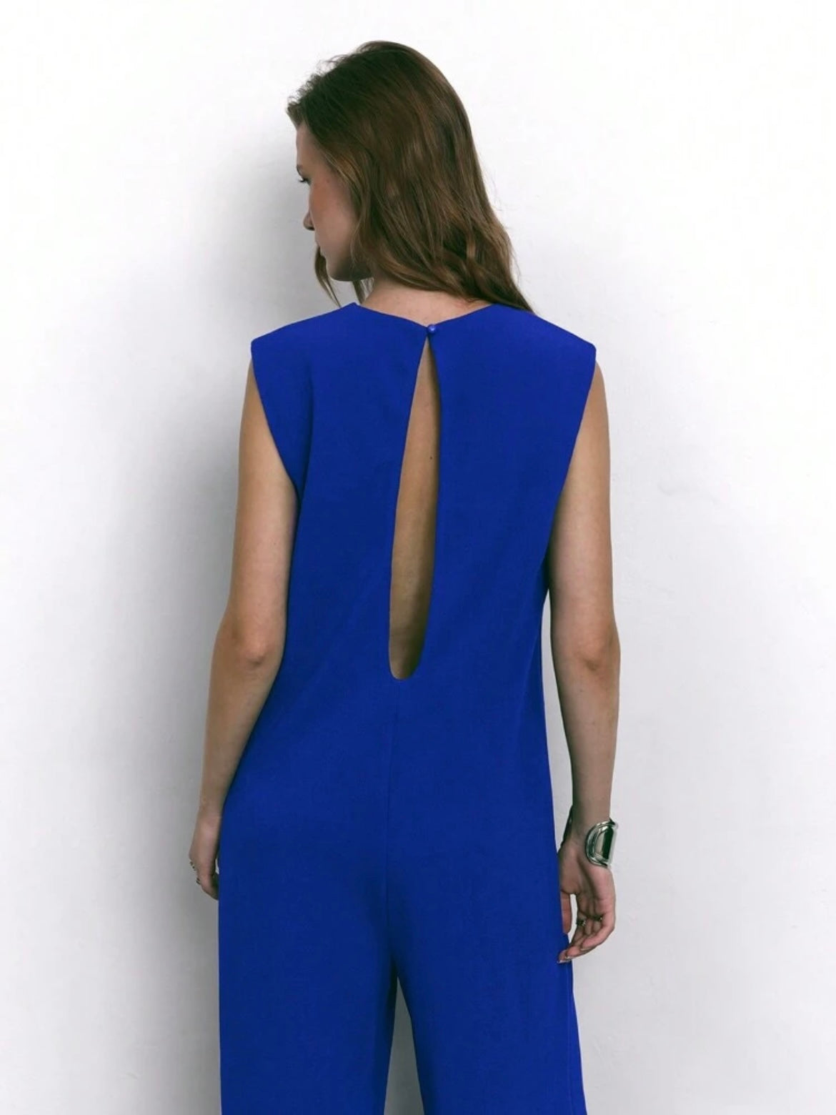 CM-JS727529 Women Casual Seoul Style Round Neck Sleeveless Cutout Back Loose Jumpsuit - Royal Blue