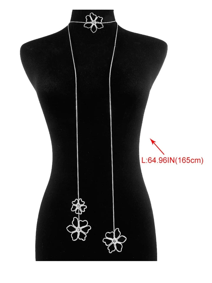 CM-AXS162018 Women Trendy Seoul Style Metal Flower Pendant Long Necklace - Silver