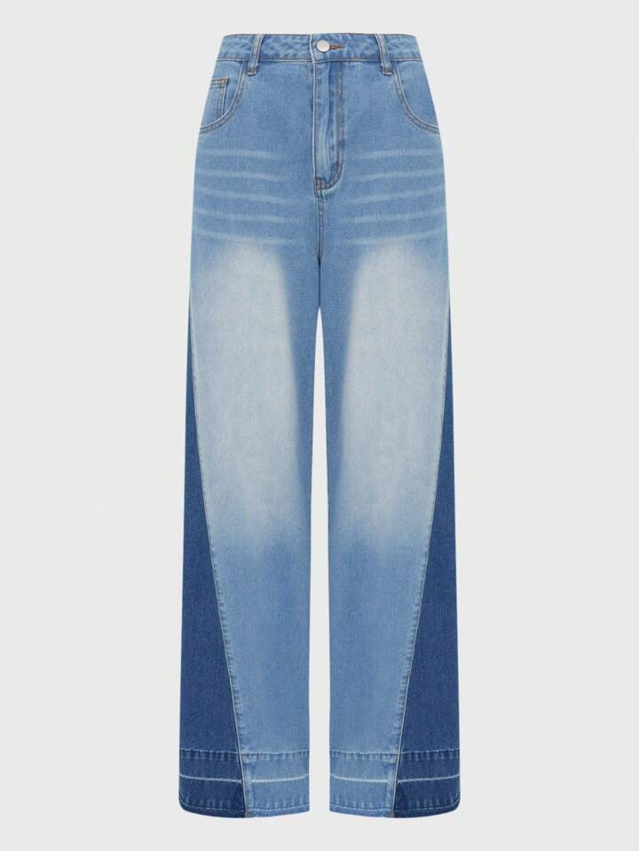 CM-BS921404 Women Casual Seoul Style Light Wash Pockets Design Loose Split Wide-Leg Jeans