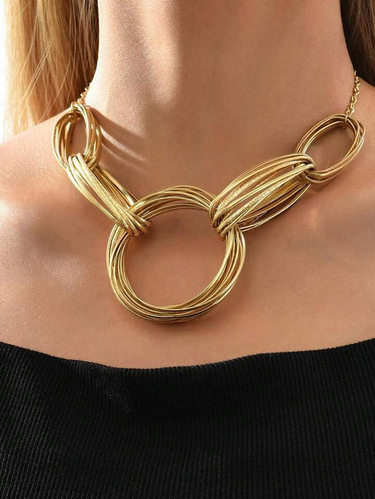 CM-AXS344496 Women Trendy Seoul Style Exaggerated Chain Detail Necklace - Gold