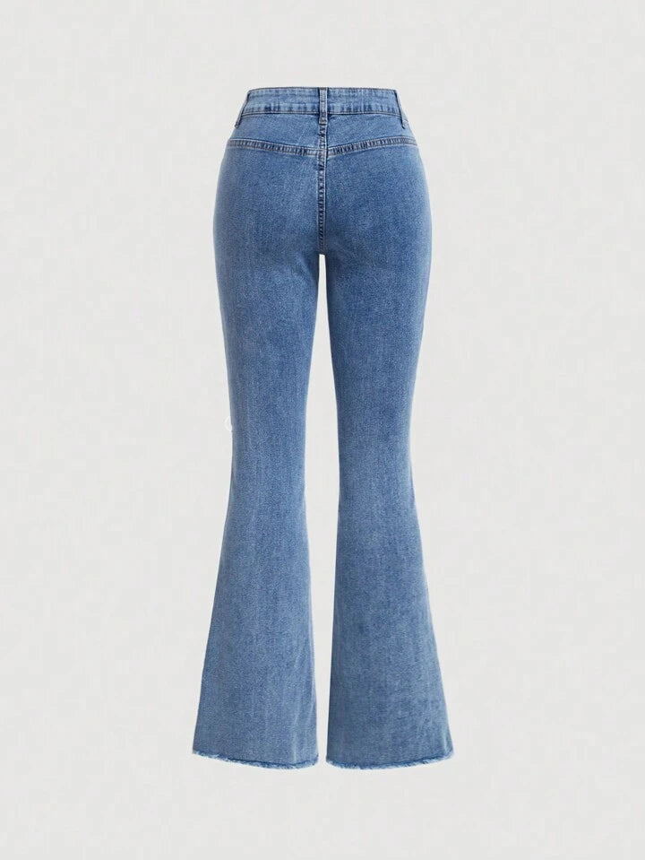 CM-BS000707 Women Preppy Seoul Style Light Wash Lace Up Drop Waist Slim Fit Denim Jeans