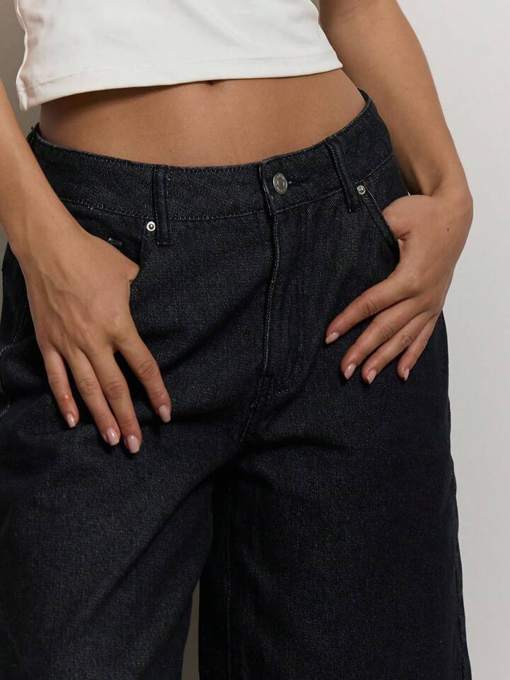CM-BS140664 Women Casual Seoul Style Longline Dark Wash Ultra Low Waist Denim Shorts - Black