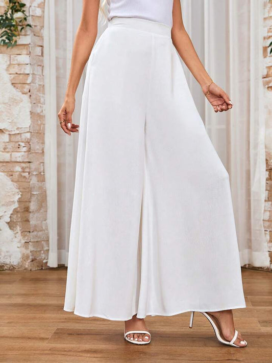 CM-BS397513 Women Elegant Seoul Style Elastic Waist Wide Leg Pants With Pockets - White