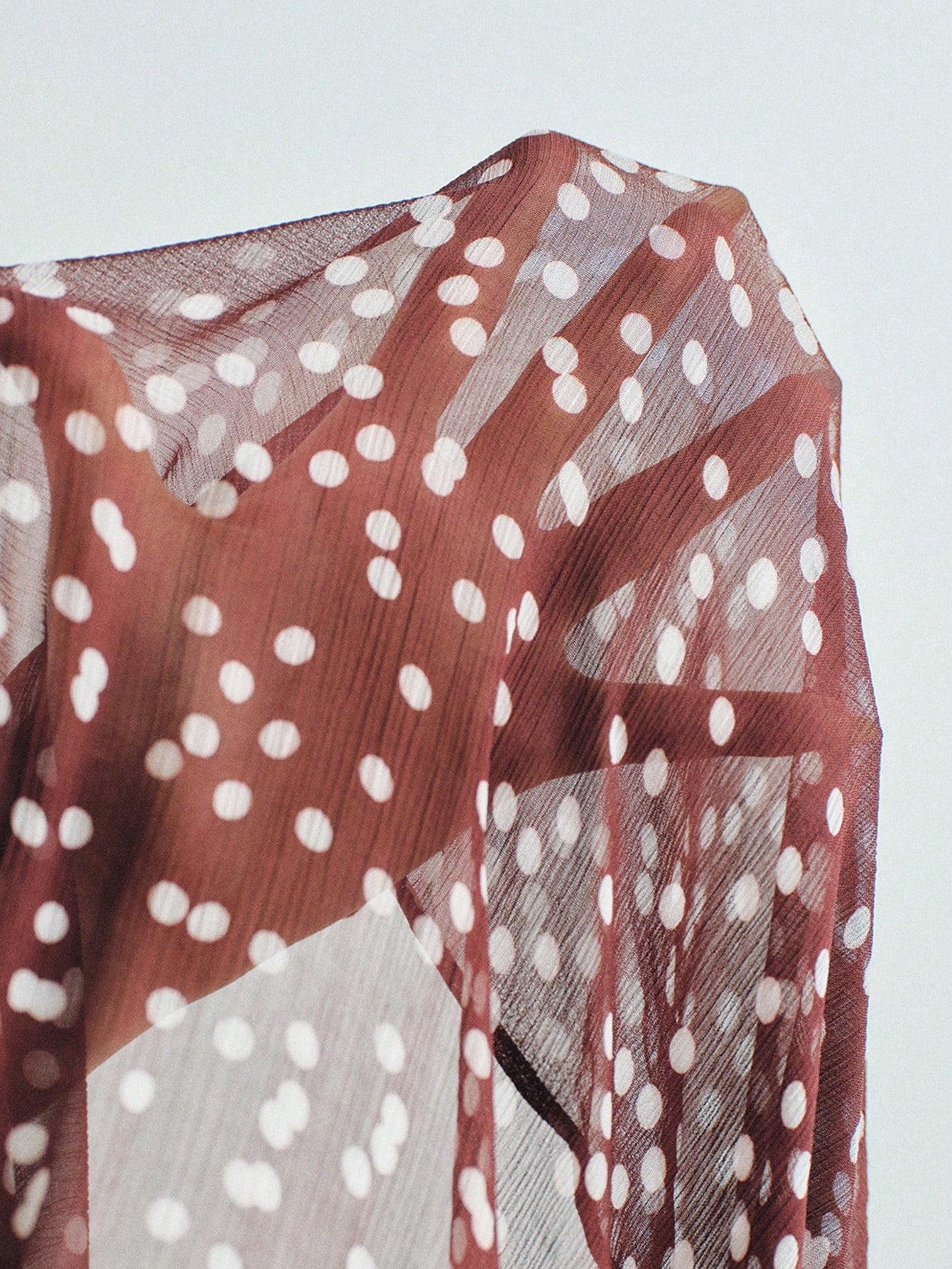 CM-TS223440 Women Elegant Seoul Style Bow Tie Long Sleeve Polka Dot Chiffon Loose Fit Blouse - Coffee Brown