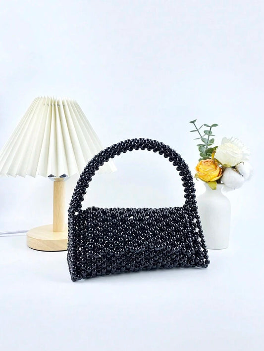 CM-BGS950855 Women Trendy Seoul Style Hollow Out Beaded Tote Bag - Black