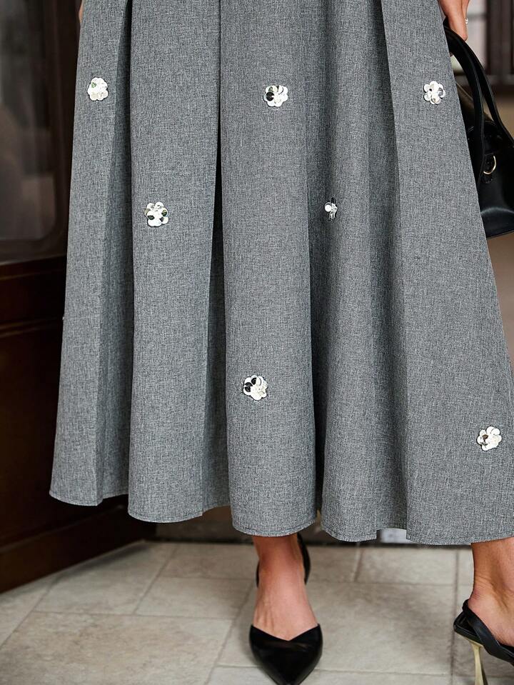 CM-DS414944 Women Elegant Seoul Style Spaghetti Strap Sleeveless Beaded Dress - Dark Gray