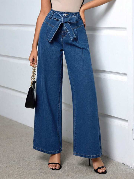 CM-BS232441 Women Casual Seoul Style Dark Wah High Waisted Loose Wide Leg Jeans