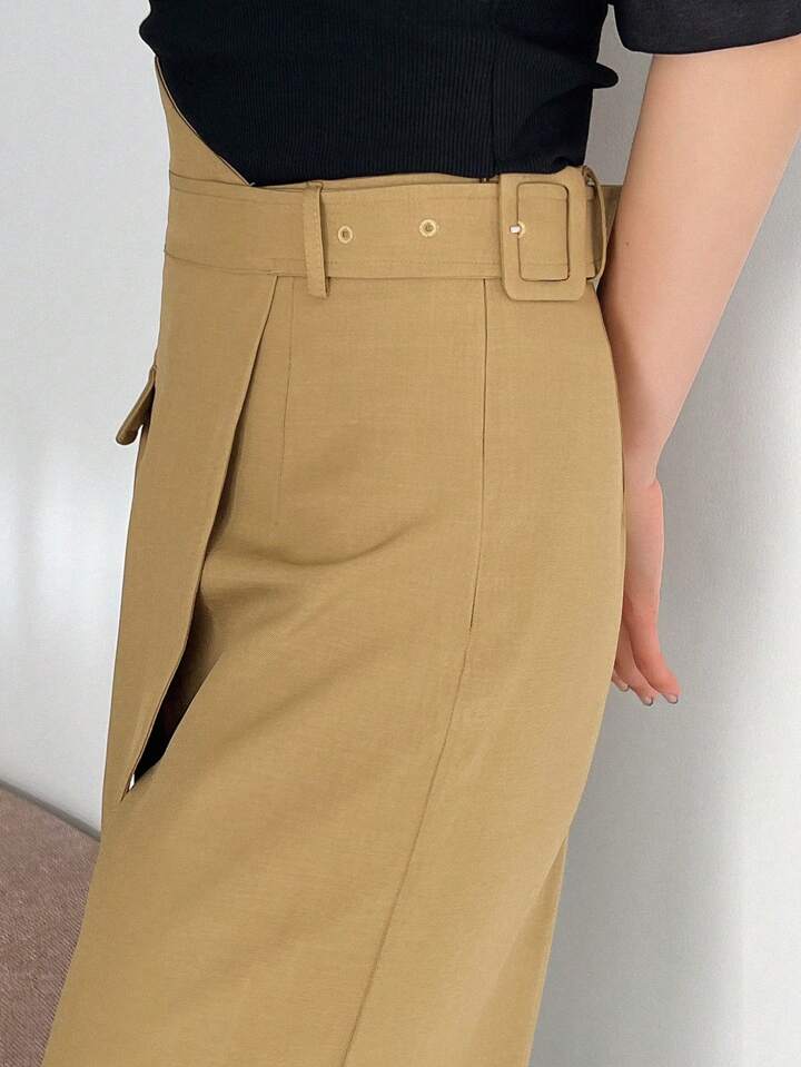CM-BS807615 Women Casual Seoul Style Wrap Asymmetrical Waist Trousers - Camel