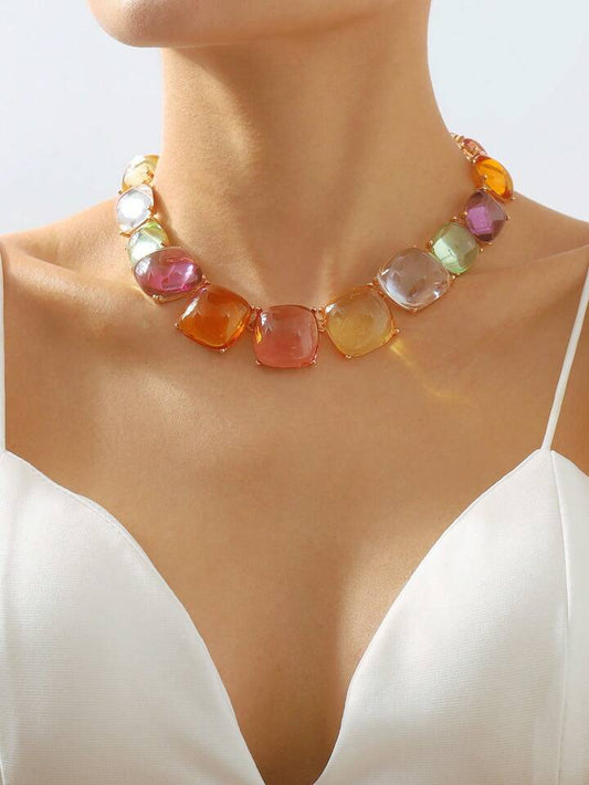 CM-AXS788556 Women Trendy Seoul Style Rhinestone Decor Necklace