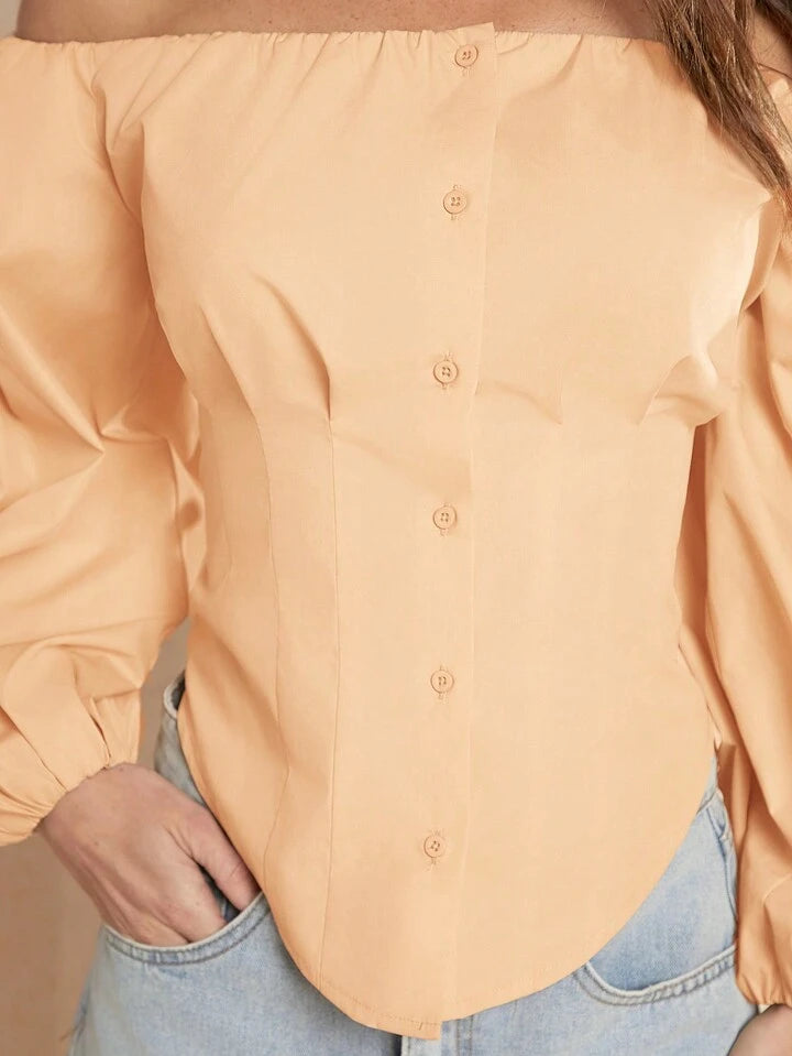 CM-TS109869 Women Elegant Seoul Style Off Shoulder Lantern Sleeve Blouse