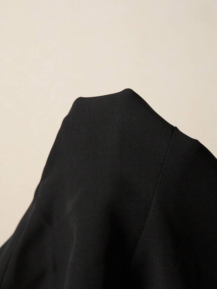 CM-TS131631 Women Elegant Seoul Style Solid Color Crew Neck Sleeveless Pleated Slim Fit T-Shirt - Black