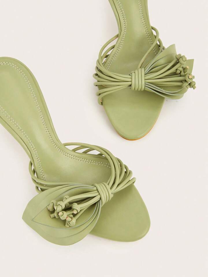 CM-SHS999881 Women Trendy Seoul Style Minimalist Pointed Toe Floral Decor Stiletto High Heel Sandals - Green