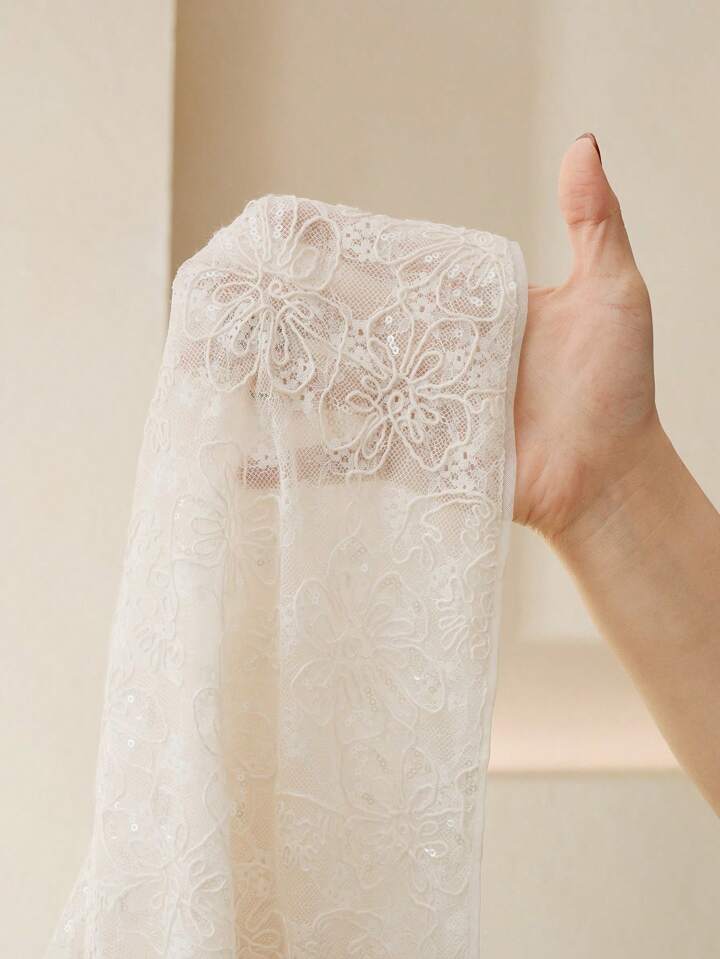 CM-TS530144 Women Elegant Seoul Style Hollow-Out Lace Sequin Decor Long Sleeve Blouse - Apricot