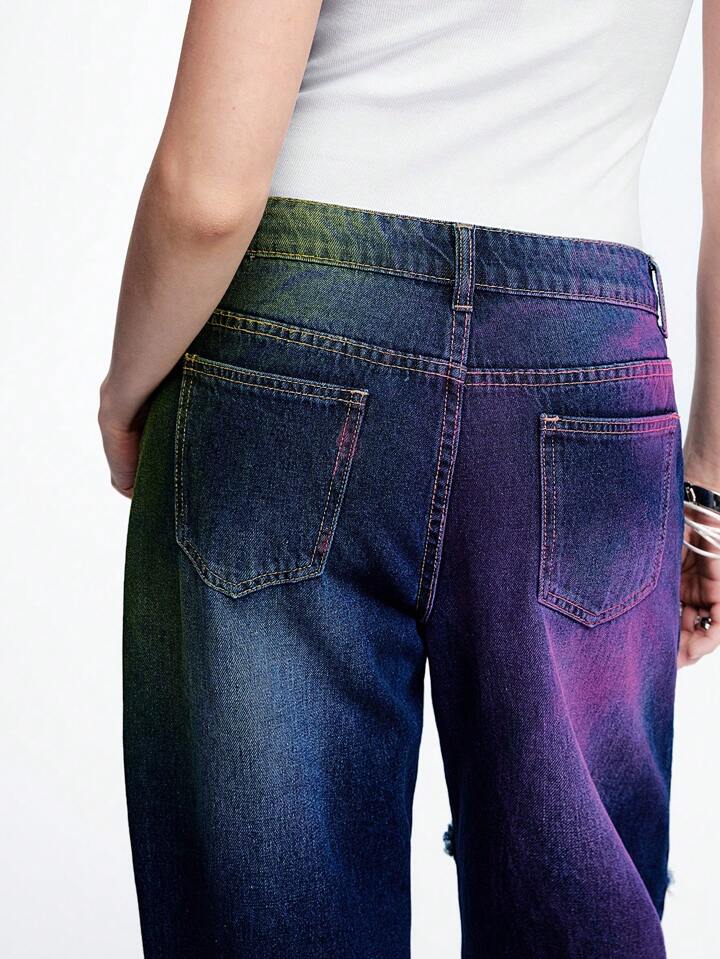 CM-BS022503 Women Casual Seoul Style Dark Wash Colorful Low Waist Extra Long Straight Leg Denim Jeans