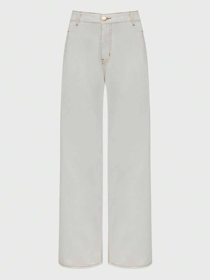 CM-BS811130 Women Casual Seoul Style High Waist Baggy Wide Leg Jeans - White