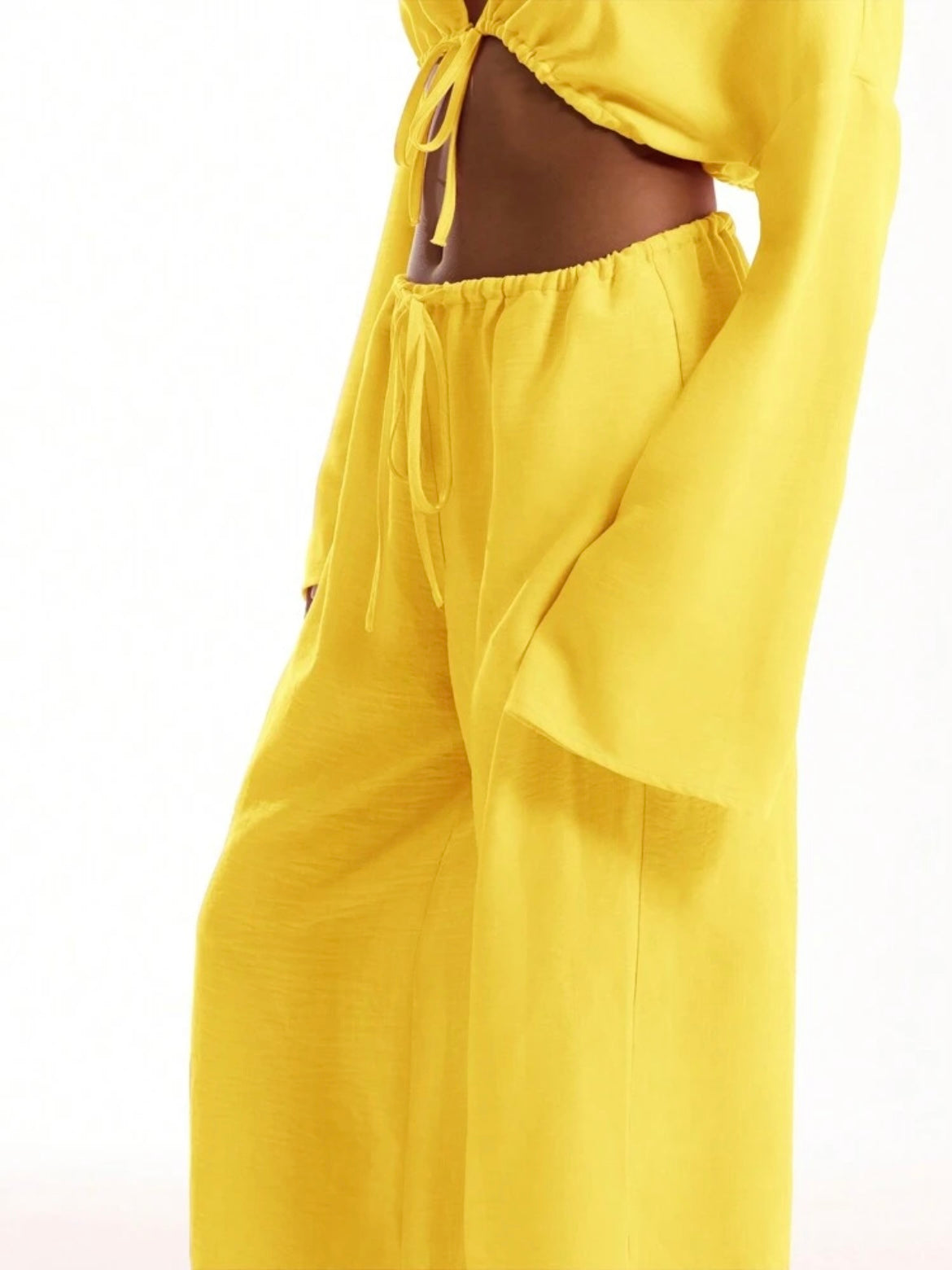 CM-BS670253 Women Trendy Bohemian Style Tie Front Linen Feel Beach Trouser - Yellow