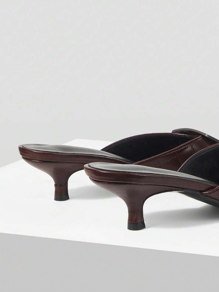CM-SHS022406 Women Trendy Seoul Style Colorblock Square Toe High Heel Sandals - Dark Brown