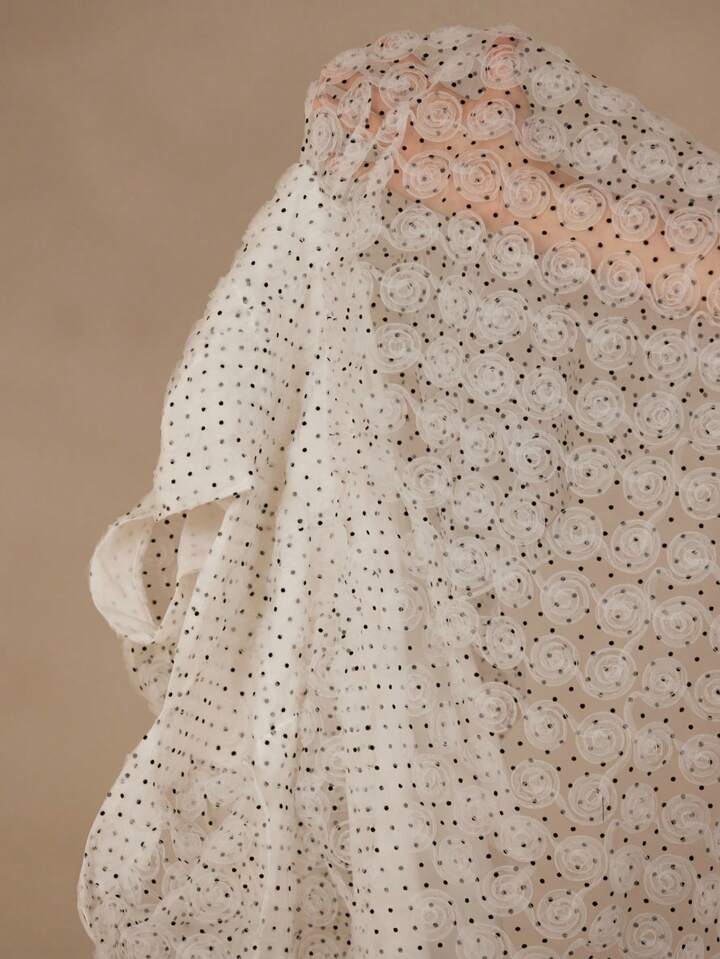 CM-DS996707 Women Elegant Seoul Style Organza See-Through Polka Dot Cap Sleeve Elastic Waist Short Dress