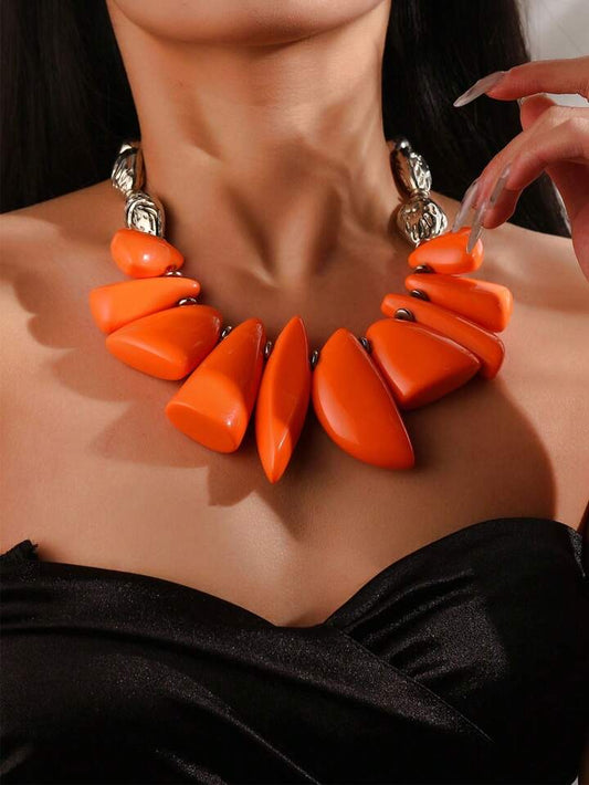 CM-AXS317401 Women Trendy Seoul Style Multi-Color Irregular Shaped Pendant Necklace