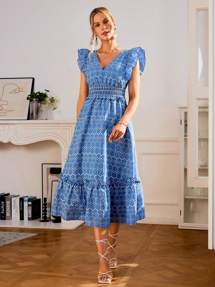 CM-DS213158 Women Trendy Bohemian Style V-Neck Sleeveless Embroidered A-Line Dress - Blue