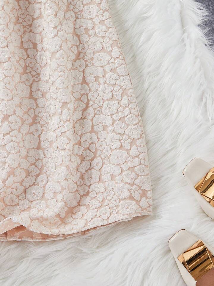 CM-DS082189 Women Elegant Seoul Style Square Neck Puff-Sleeve Floral A-Line Dress - Apricot