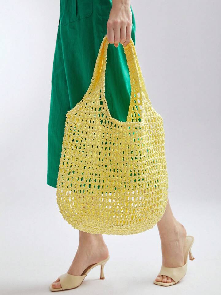 CM-BGS007705 Women Trendy Seoul Style Oversized Straw Tote Bag - Yellow