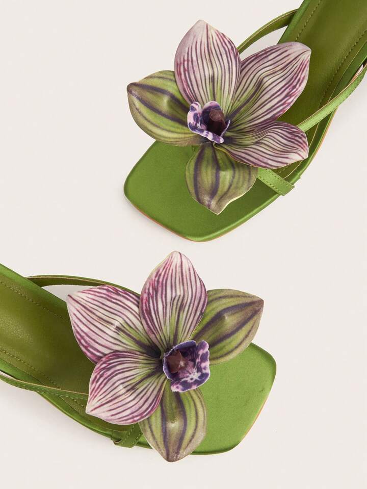 CM-SHS191592 Women Trendy Seoul Style Floral Open Toe Stiletto High Heel Sandals - Green