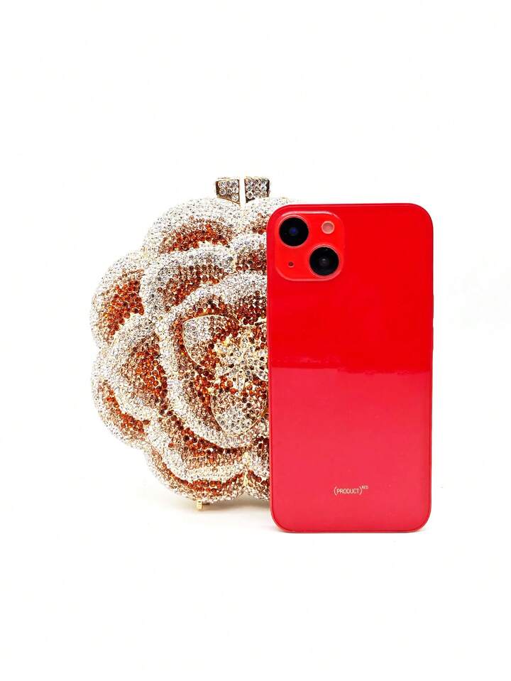 CM-BGS056004 Women Elegant Seoul Style Floral Design Rhinestone Crystal Handmade Clutch Bag - Gold