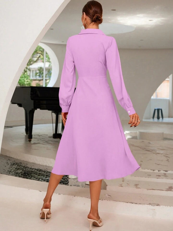 CM-DS352288 Women Casual Seoul Style Collar Neckline Long Sleeve Wrap Maxi Dress - Mauve Purple