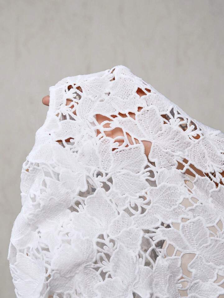 CM-TS066923 Women Elegant Seoul Style Round Neck 3D Floral Hollow Out Embroidery Blouse - Beige