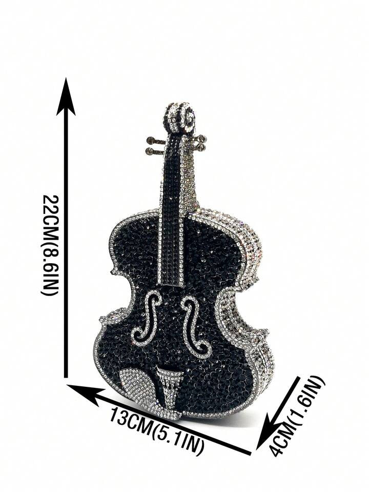 CM-BGS206420 Women Elegant Seoul Style Multicolor Crystal Violin Shape Cltuch Bag - Black