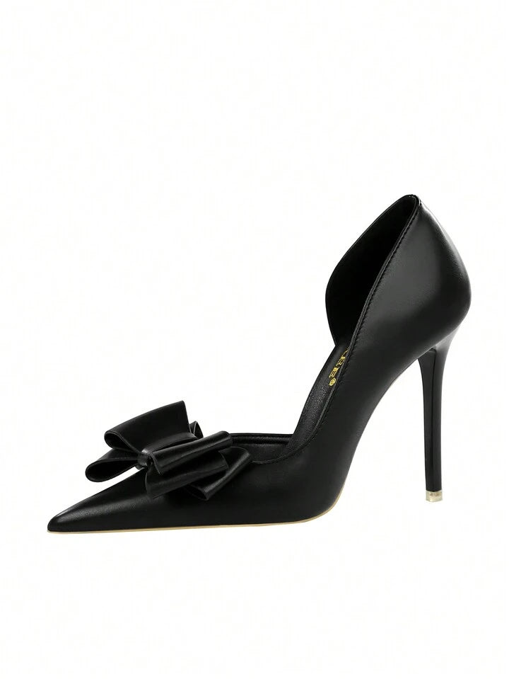 CM-SHS044958 Women Trendy Seoul Style Bow Detail Stiletto Heeled Court Pumps - Black